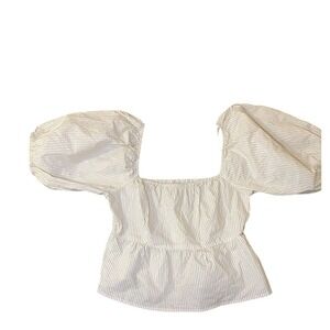 Sim &‎ Sam Womens Tan Skinny Stripe Cotton Puff Sleeve Peplum Top Size M 51136BL